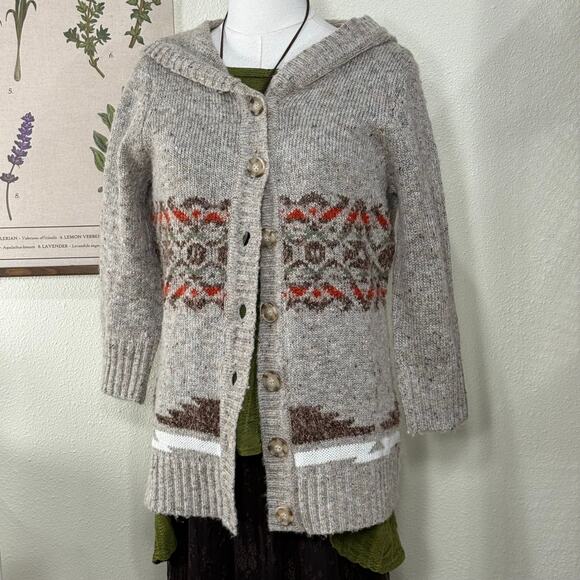 Y2k Aztec Hooded Cardigan Sweater Southwestern Whimsy Twee Coastal Cowgirl MP M - Picture 2 of 7